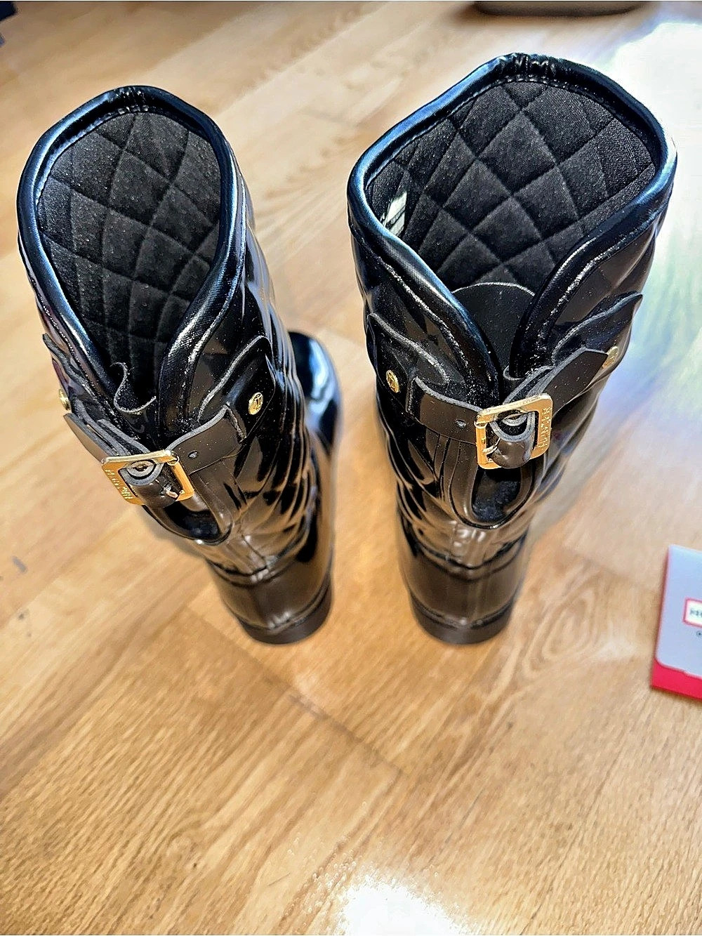 Hunter Refined Quilted Gloss Tall Rain Boots Black US 9 - Picture 3 of 7